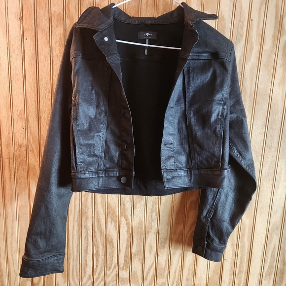 7 Seven for all Mankind Denim Black Wax Coated Jacket - Picture 13 of 13